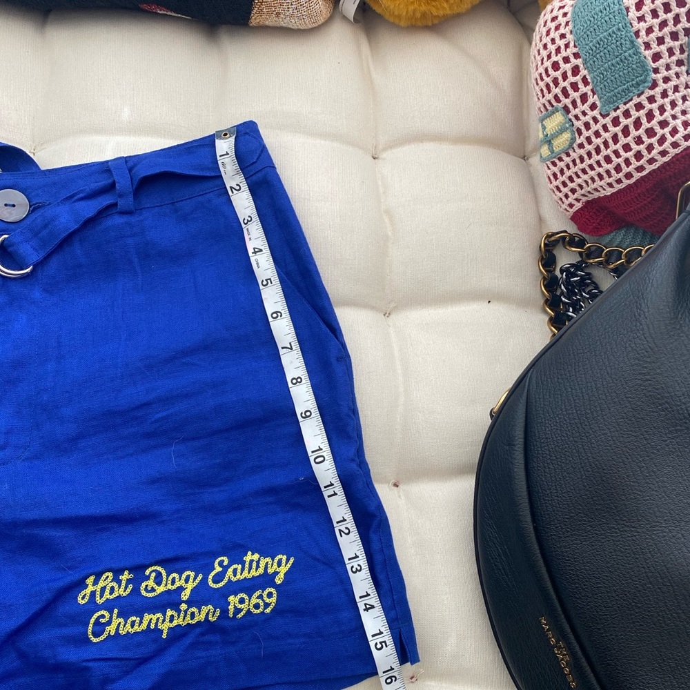 Fashion Brand Company Hot Dog Eating Champion Linen Shorts in blue